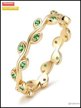 925 Sterling Silver Lab Created Emerald Leaf Ring Women S925 Gift Box